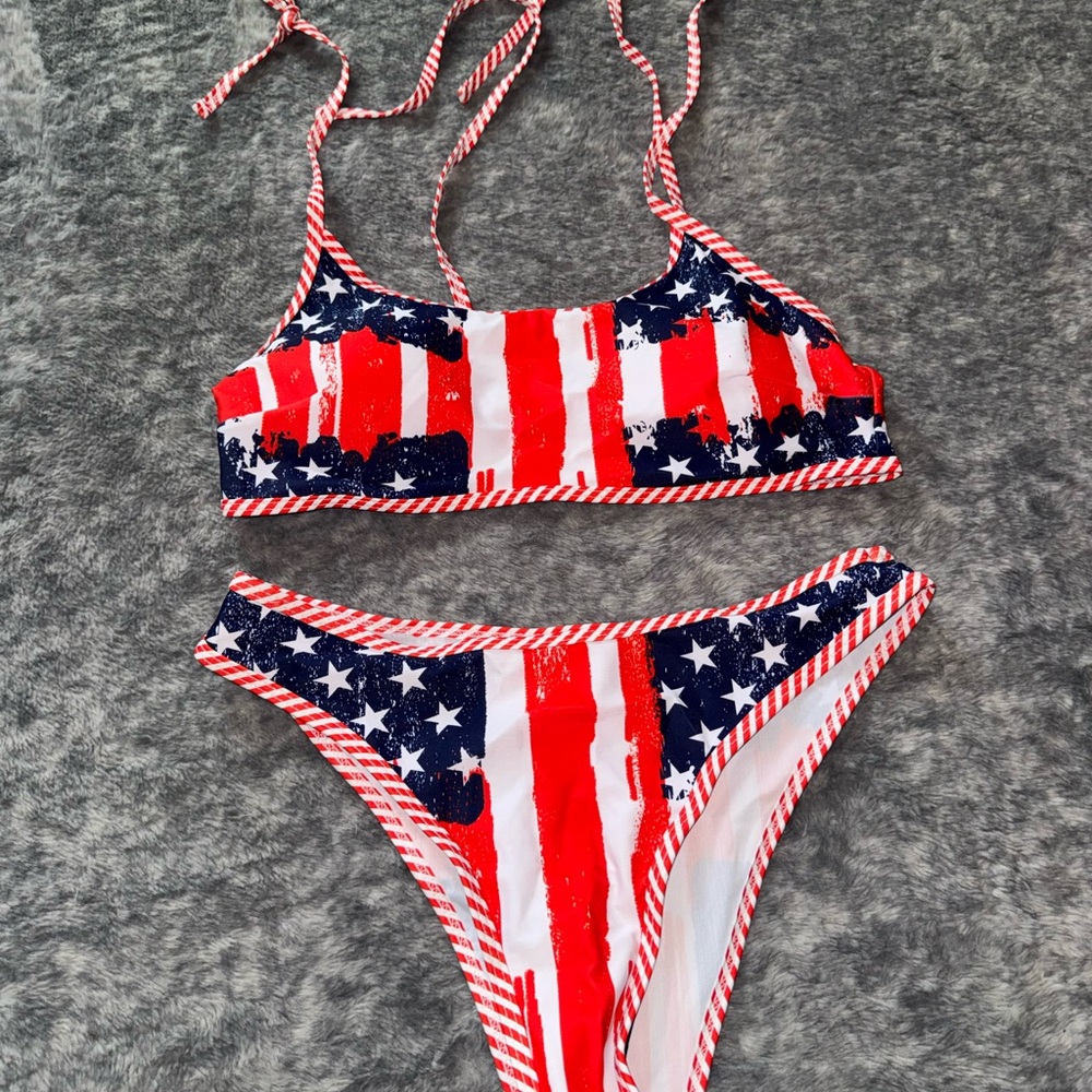SHEIN Red, White, and Blue Striped Bikini
